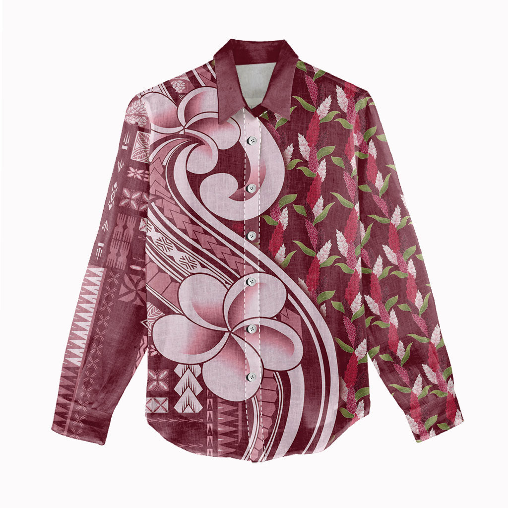 Samoa Teuila Women Casual Shirt Maroon Samoan Siapo Motifs LT05 - Polynesian Pride