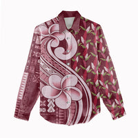 Samoa Teuila Women Casual Shirt Maroon Samoan Siapo Motifs LT05 - Polynesian Pride