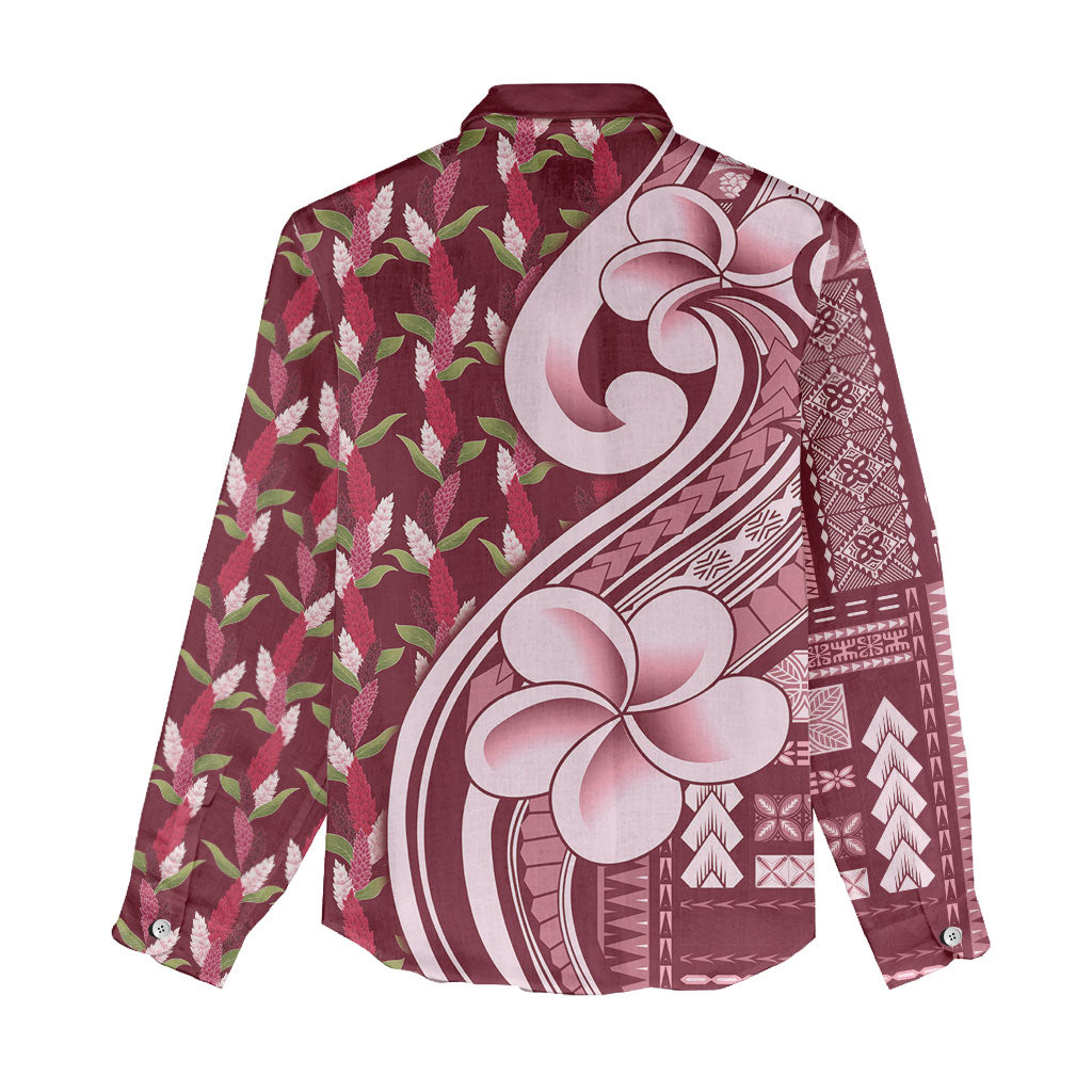 Samoa Teuila Women Casual Shirt Maroon Samoan Siapo Motifs LT05 - Polynesian Pride