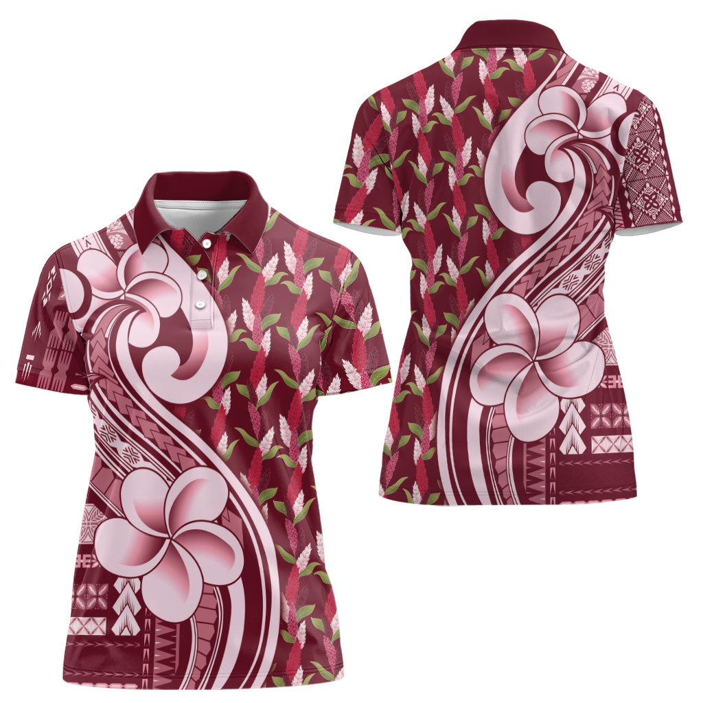 Samoa Teuila Women Polo Shirt Maroon Samoan Siapo Motifs LT05 - Polynesian Pride