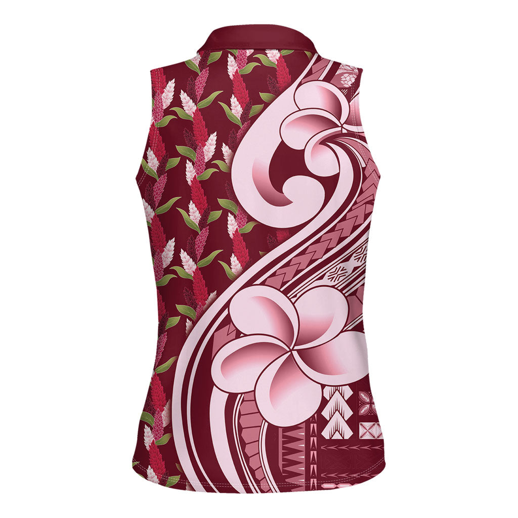 Samoa Teuila Women Sleeveless Polo Shirt Maroon Samoan Siapo Motifs LT05 - Polynesian Pride