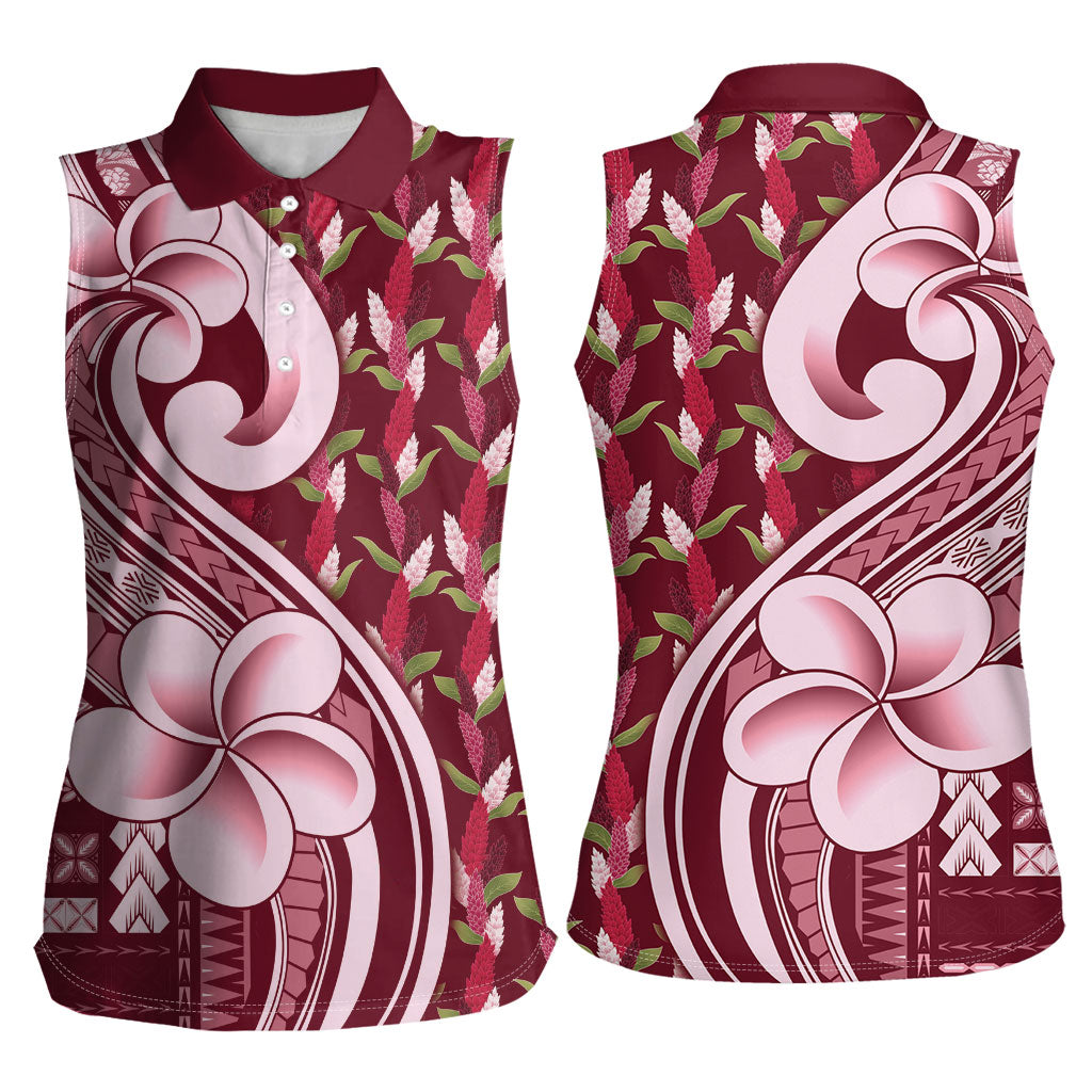 Samoa Teuila Women Sleeveless Polo Shirt Maroon Samoan Siapo Motifs LT05 - Polynesian Pride