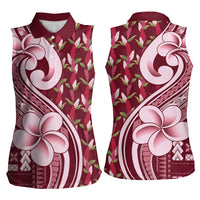 Samoa Teuila Women Sleeveless Polo Shirt Maroon Samoan Siapo Motifs LT05 - Polynesian Pride