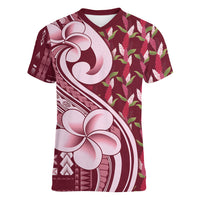 Samoa Teuila Women V-Neck T-Shirt Maroon Samoan Siapo Motifs LT05 Female Maroon - Polynesian Pride
