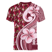 Samoa Teuila Women V-Neck T-Shirt Maroon Samoan Siapo Motifs LT05 - Polynesian Pride
