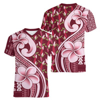 Samoa Teuila Women V-Neck T-Shirt Maroon Samoan Siapo Motifs LT05 - Polynesian Pride