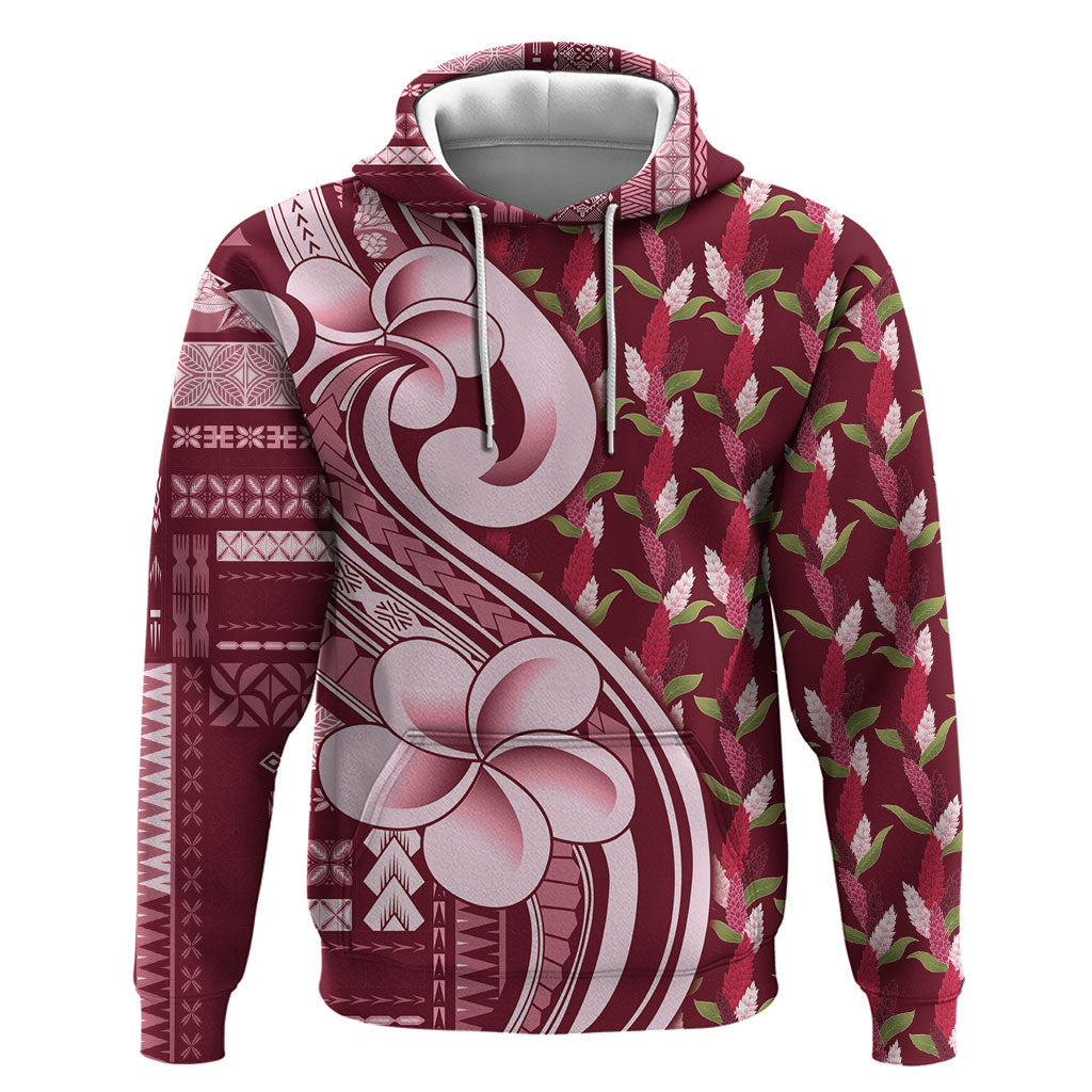 Samoa Teuila Zip Hoodie Maroon Samoan Siapo Motifs LT05 Pullover Hoodie Maroon - Polynesian Pride