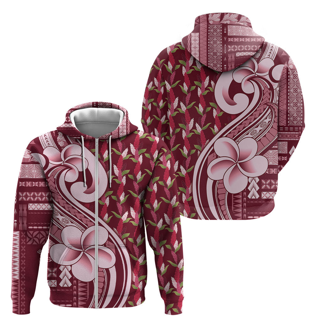 Samoa Teuila Zip Hoodie Maroon Samoan Siapo Motifs LT05 - Polynesian Pride