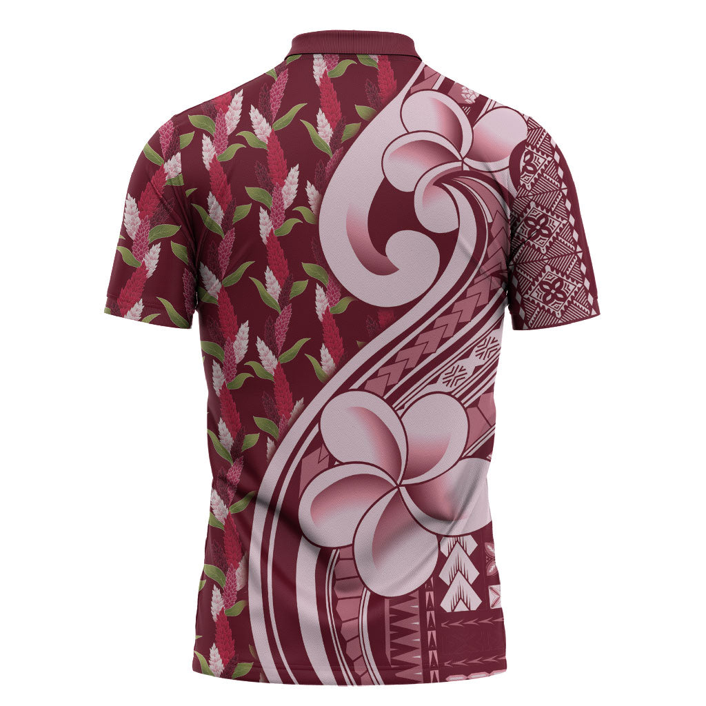 Samoa Teuila Zipper Polo Shirt Maroon Samoan Siapo Motifs LT05 - Polynesian Pride