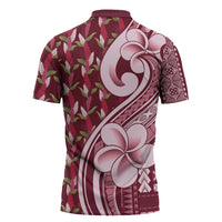 Samoa Teuila Zipper Polo Shirt Maroon Samoan Siapo Motifs LT05 - Polynesian Pride