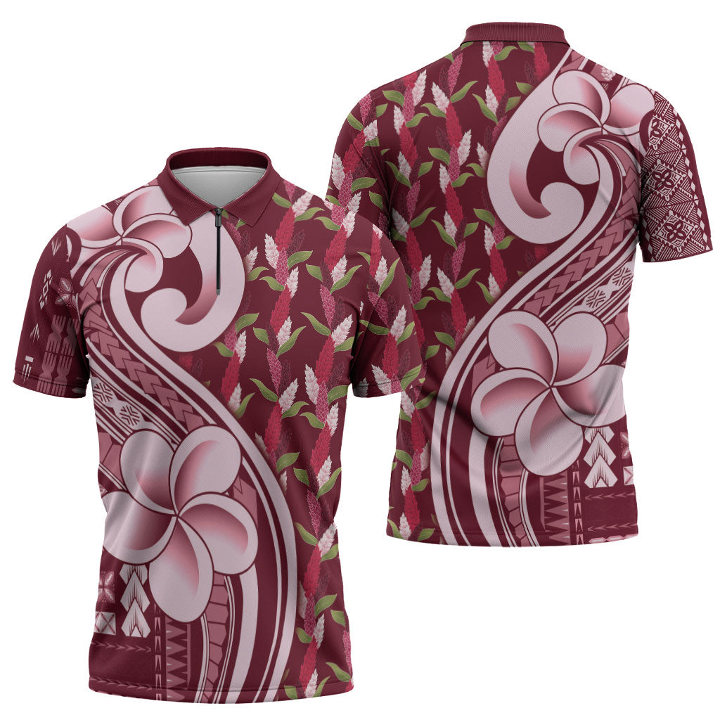 Samoa Teuila Zipper Polo Shirt Maroon Samoan Siapo Motifs LT05 - Polynesian Pride