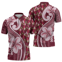 Samoa Teuila Zipper Polo Shirt Maroon Samoan Siapo Motifs LT05 - Polynesian Pride