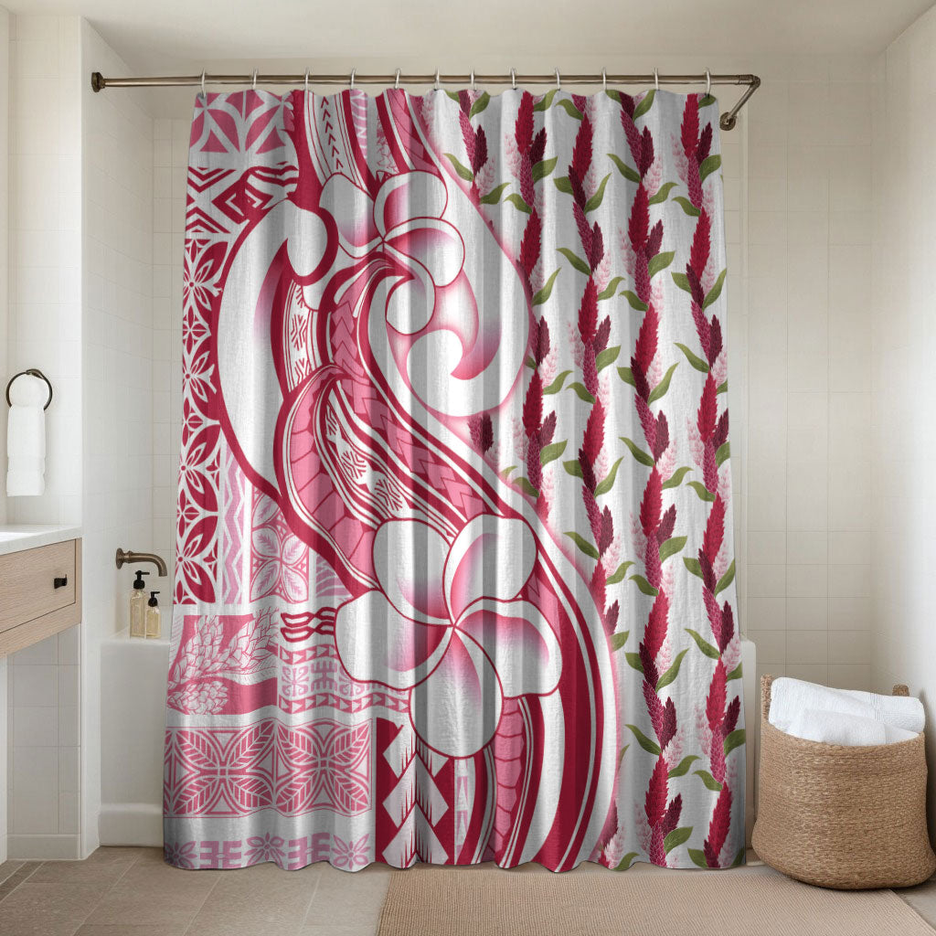 Samoa Teuila Bathroom Set White Samoan Siapo Motifs LT05 Shower Curtain Only White - Polynesian Pride
