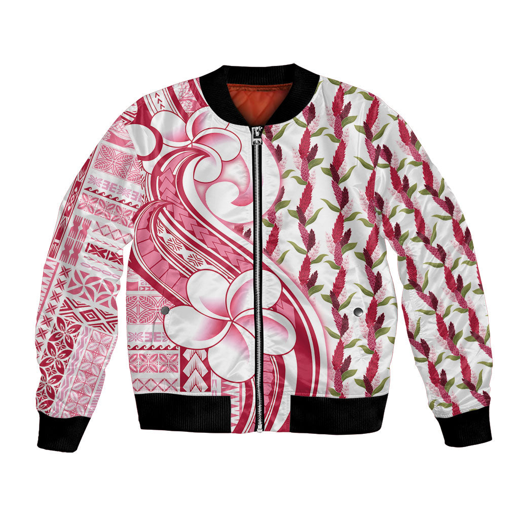 Samoa Teuila Bomber Jacket White Samoan Siapo Motifs LT05 Unisex White - Polynesian Pride