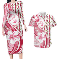 Samoa Teuila Couples Matching Long Sleeve Bodycon Dress and Hawaiian Shirt White Samoan Siapo Motifs LT05 White - Polynesian Pride