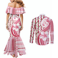 Samoa Teuila Couples Matching Mermaid Dress and Long Sleeve Button Shirt White Samoan Siapo Motifs LT05 - Polynesian Pride