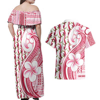Samoa Teuila Couples Matching Off Shoulder Maxi Dress and Hawaiian Shirt White Samoan Siapo Motifs LT05 - Polynesian Pride