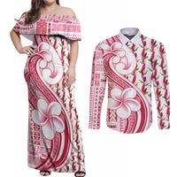 Samoa Teuila Couples Matching Off Shoulder Maxi Dress and Long Sleeve Button Shirt White Samoan Siapo Motifs LT05 White - Polynesian Pride