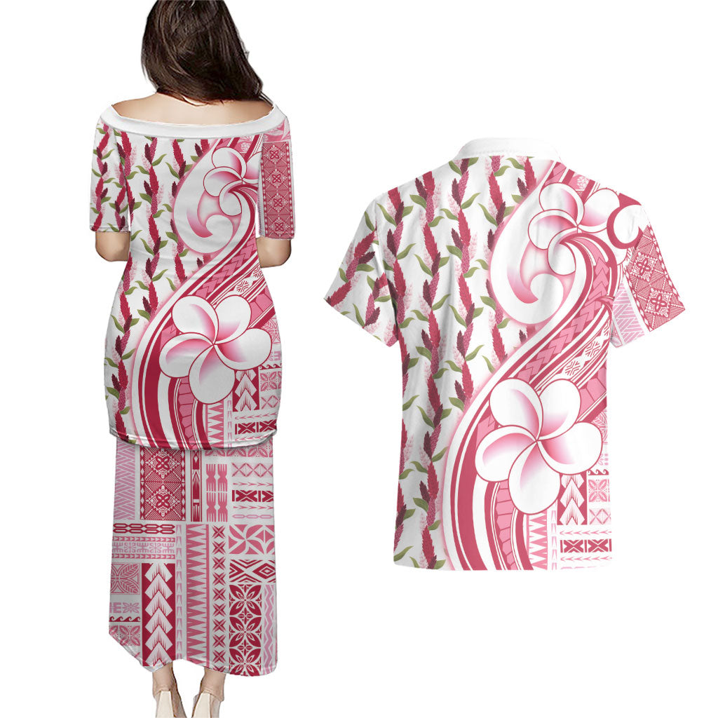 Samoa Teuila Couples Matching Puletasi and Hawaiian Shirt White Samoan Siapo Motifs LT05 - Polynesian Pride
