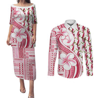 Samoa Teuila Couples Matching Puletasi and Long Sleeve Button Shirt White Samoan Siapo Motifs LT05 White - Polynesian Pride
