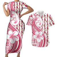 Samoa Teuila Couples Matching Short Sleeve Bodycon Dress and Hawaiian Shirt White Samoan Siapo Motifs LT05 White - Polynesian Pride