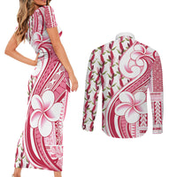 Samoa Teuila Couples Matching Short Sleeve Bodycon Dress and Long Sleeve Button Shirt White Samoan Siapo Motifs LT05 - Polynesian Pride