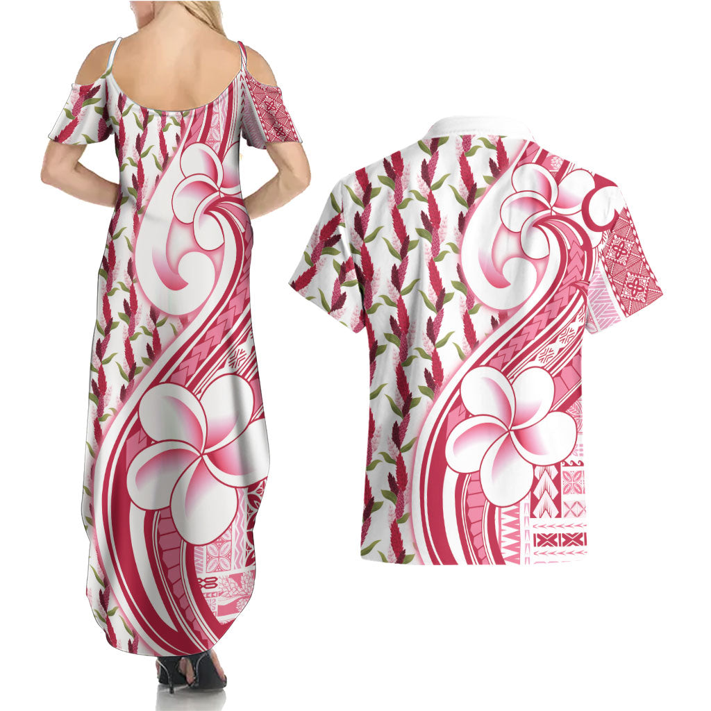 Samoa Teuila Couples Matching Summer Maxi Dress and Hawaiian Shirt White Samoan Siapo Motifs LT05 - Polynesian Pride