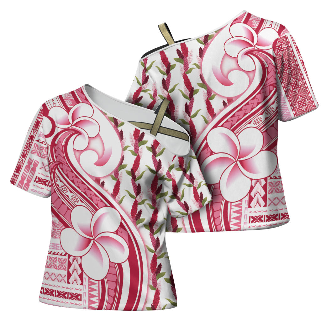 Samoa Teuila Cross Shoulder Shirt White Samoan Siapo Motifs LT05 - Polynesian Pride