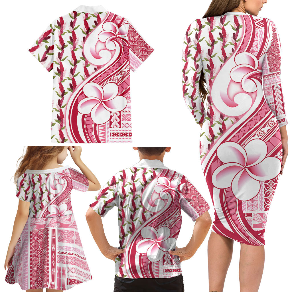 Samoa Teuila Family Matching Long Sleeve Bodycon Dress and Hawaiian Shirt White Samoan Siapo Motifs LT05 - Polynesian Pride