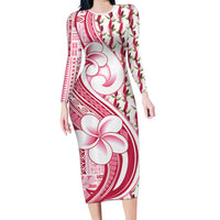 Samoa Teuila Family Matching Long Sleeve Bodycon Dress and Hawaiian Shirt White Samoan Siapo Motifs LT05 Mom's Dress White - Polynesian Pride