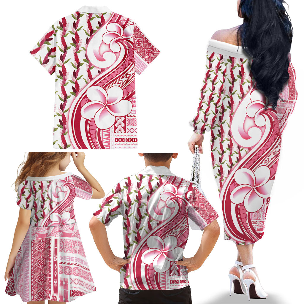 Samoa Teuila Family Matching Off The Shoulder Long Sleeve Dress and Hawaiian Shirt White Samoan Siapo Motifs LT05 - Polynesian Pride