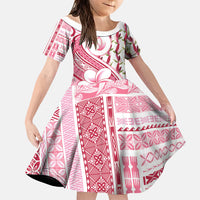 Samoa Teuila Family Matching Off Shoulder Maxi Dress and Hawaiian Shirt White Samoan Siapo Motifs LT05 Daughter's Dress White - Polynesian Pride