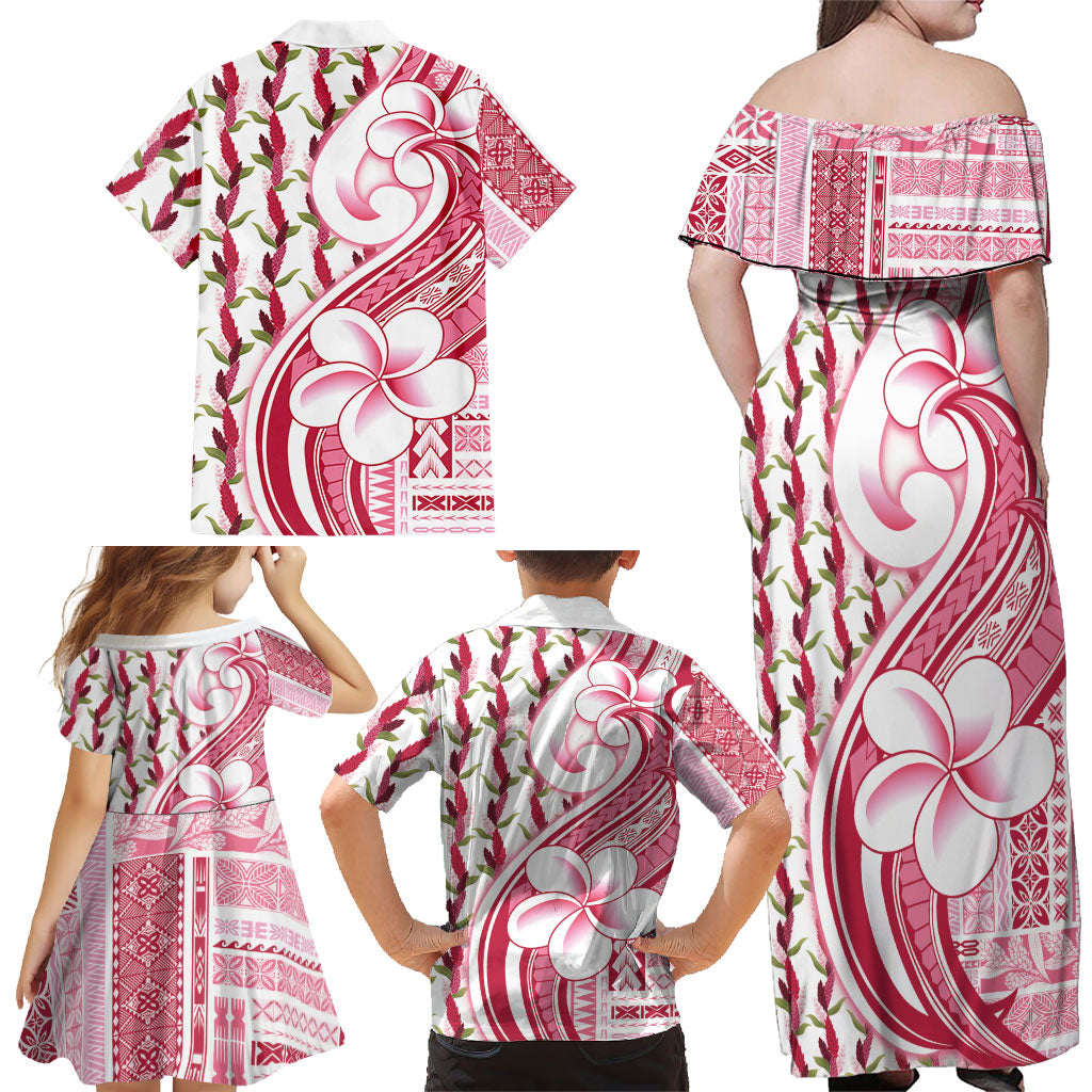 Samoa Teuila Family Matching Off Shoulder Maxi Dress and Hawaiian Shirt White Samoan Siapo Motifs LT05 - Polynesian Pride