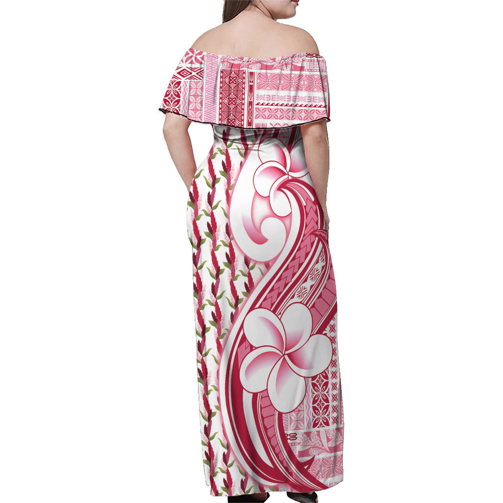 Samoa Teuila Family Matching Off Shoulder Maxi Dress and Hawaiian Shirt White Samoan Siapo Motifs LT05 - Polynesian Pride