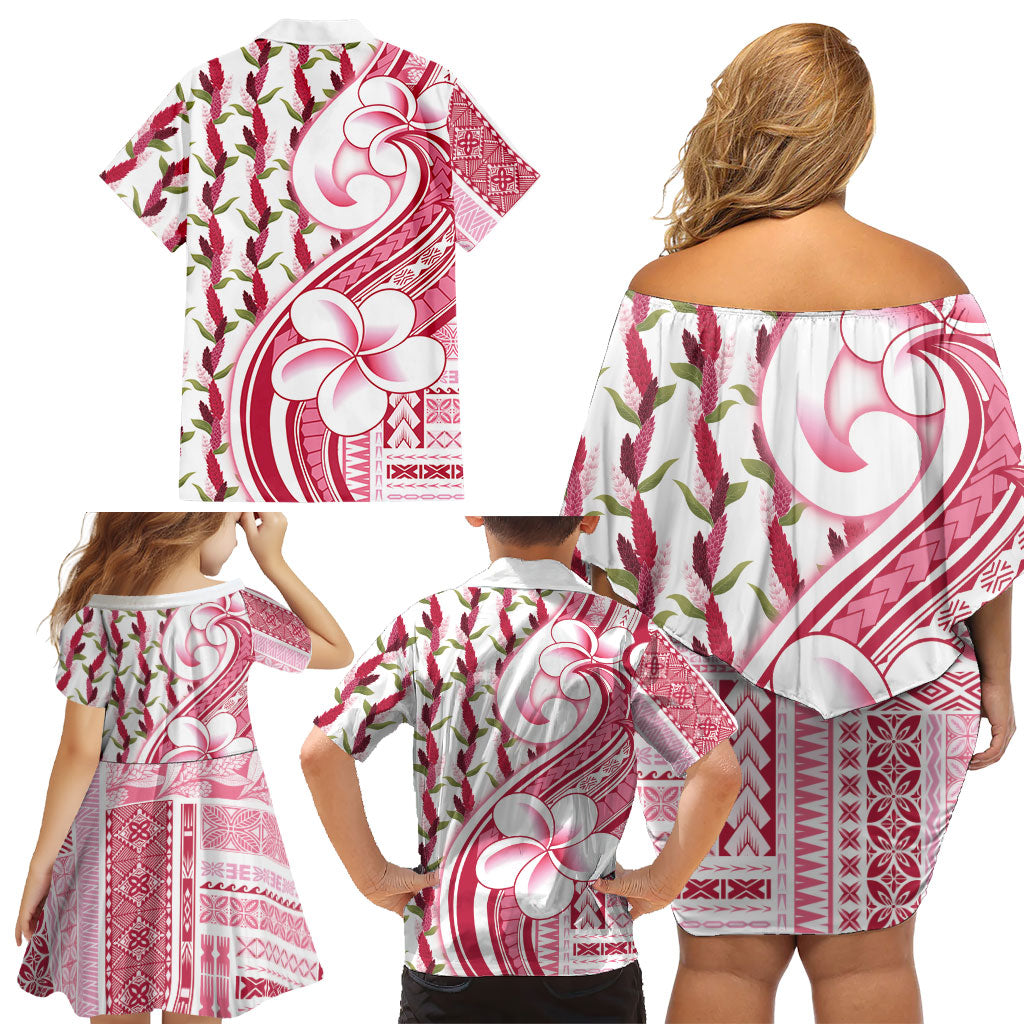 Samoa Teuila Family Matching Off Shoulder Short Dress and Hawaiian Shirt White Samoan Siapo Motifs LT05 - Polynesian Pride