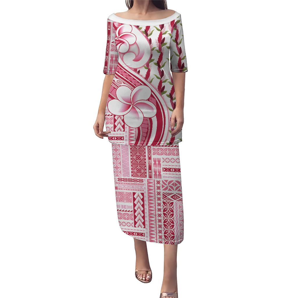 Samoa Teuila Family Matching Puletasi and Hawaiian Shirt White Samoan Siapo Motifs LT05 Mom's Dress White - Polynesian Pride