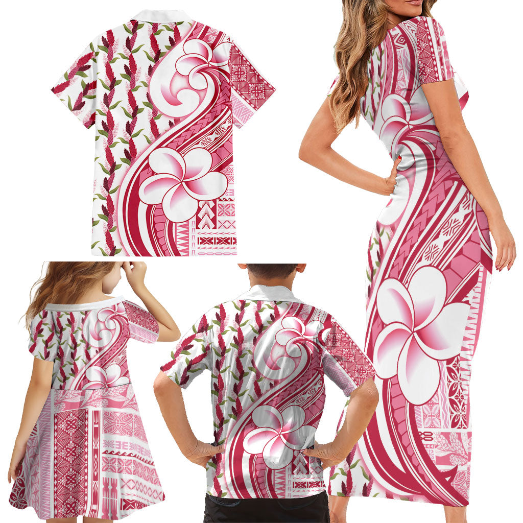 Samoa Teuila Family Matching Short Sleeve Bodycon Dress and Hawaiian Shirt White Samoan Siapo Motifs LT05 - Polynesian Pride