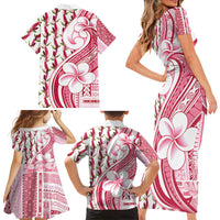 Samoa Teuila Family Matching Short Sleeve Bodycon Dress and Hawaiian Shirt White Samoan Siapo Motifs LT05 - Polynesian Pride