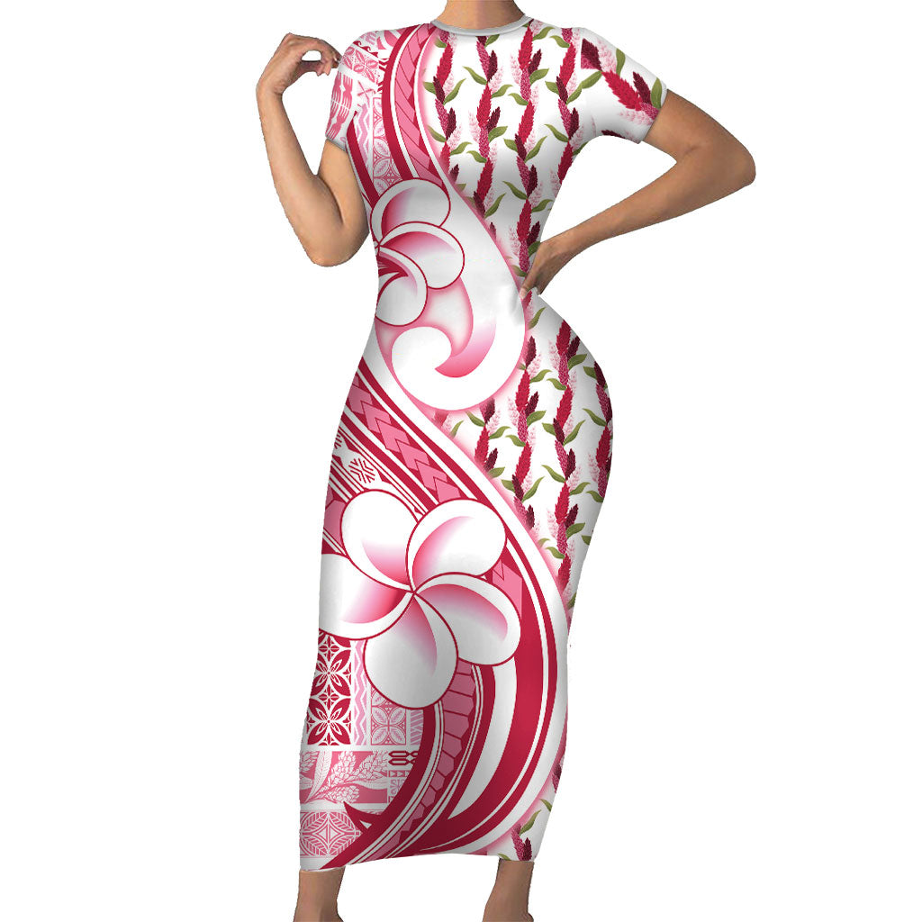 Samoa Teuila Family Matching Short Sleeve Bodycon Dress and Hawaiian Shirt White Samoan Siapo Motifs LT05 Mom's Dress White - Polynesian Pride