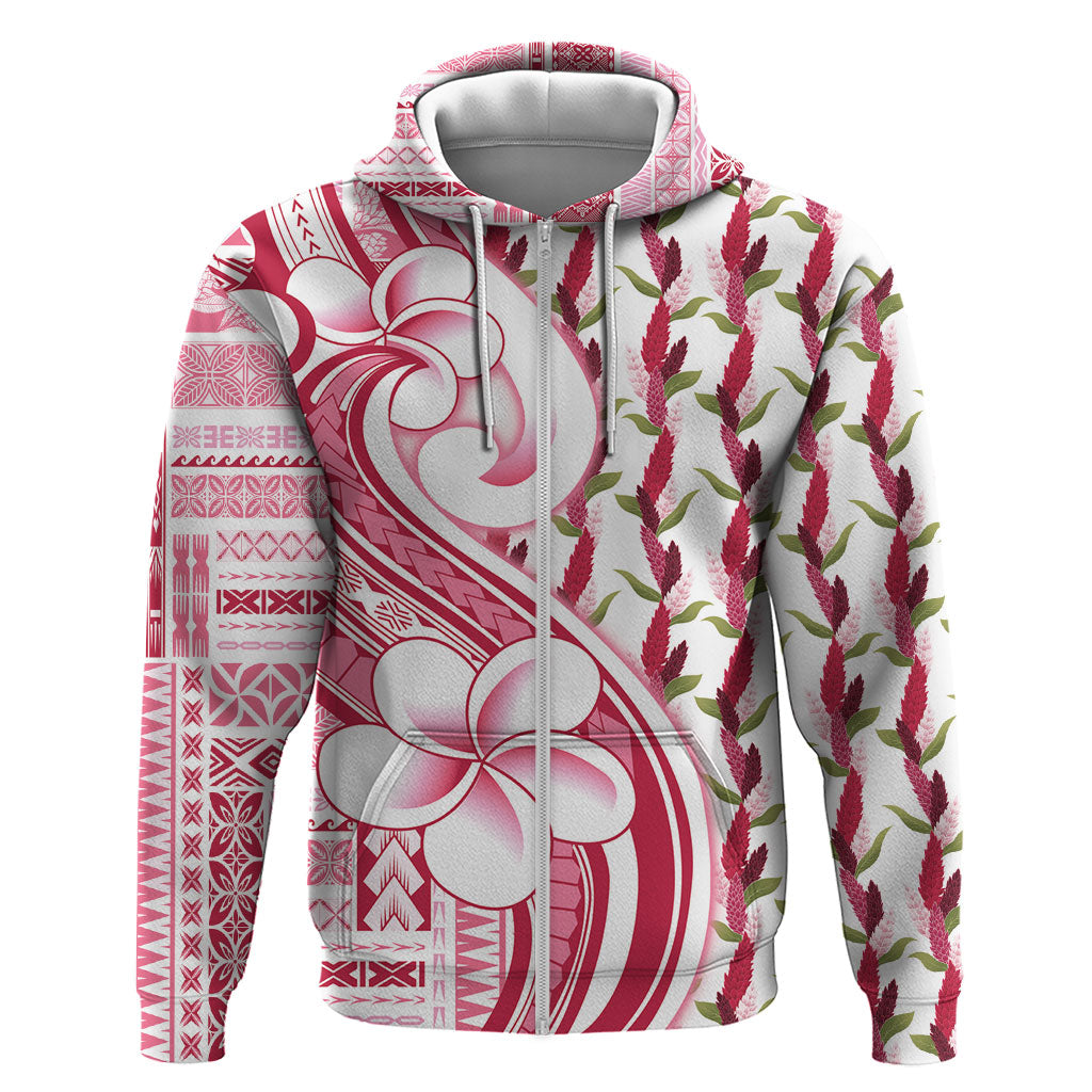 Samoa Teuila Hoodie White Samoan Siapo Motifs LT05 Zip Hoodie White - Polynesian Pride