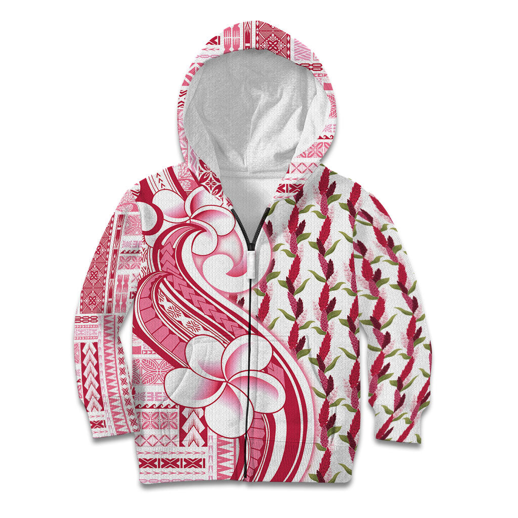 Samoa Teuila Kid Hoodie White Samoan Siapo Motifs LT05 Zip Hoodie White - Polynesian Pride