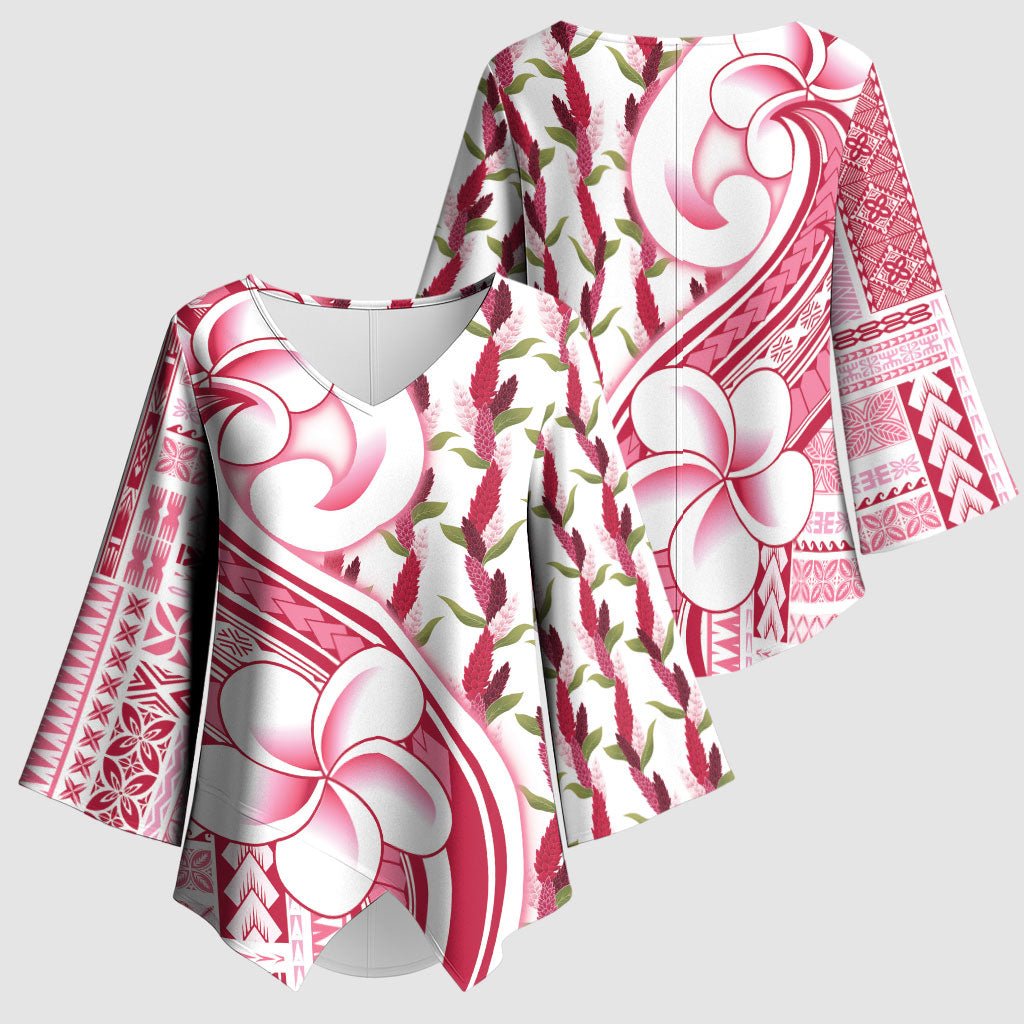 Samoa Teuila Kimono Sleeve Blouse White Samoan Siapo Motifs LT05 - Polynesian Pride