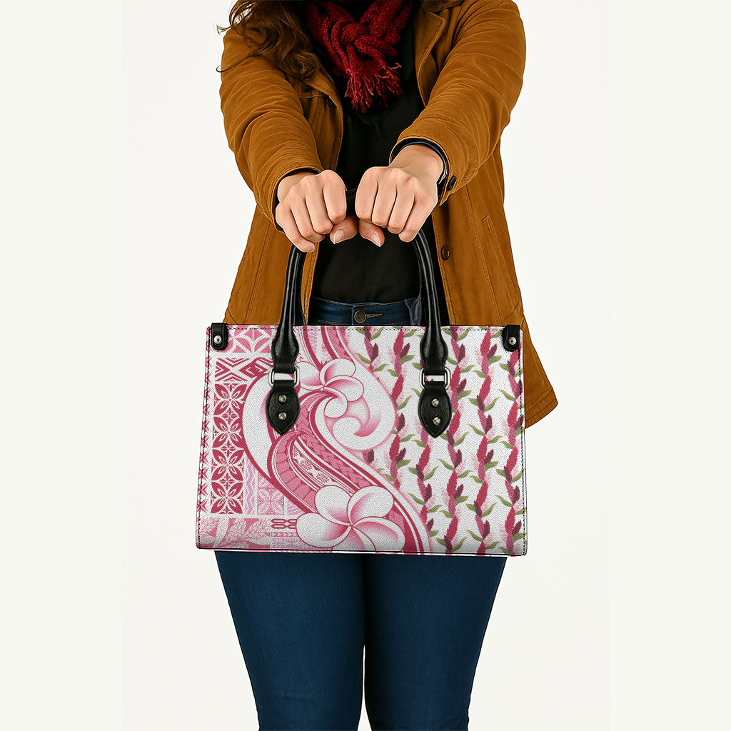 Samoa Teuila Leather Bag White Samoan Siapo Motifs LT05 - Polynesian Pride