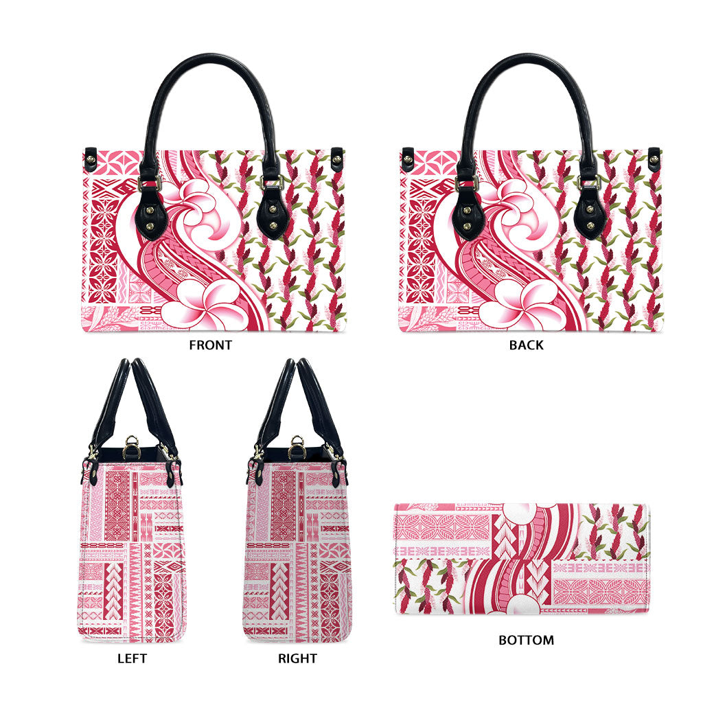 Samoa Teuila Leather Bag White Samoan Siapo Motifs LT05 - Polynesian Pride