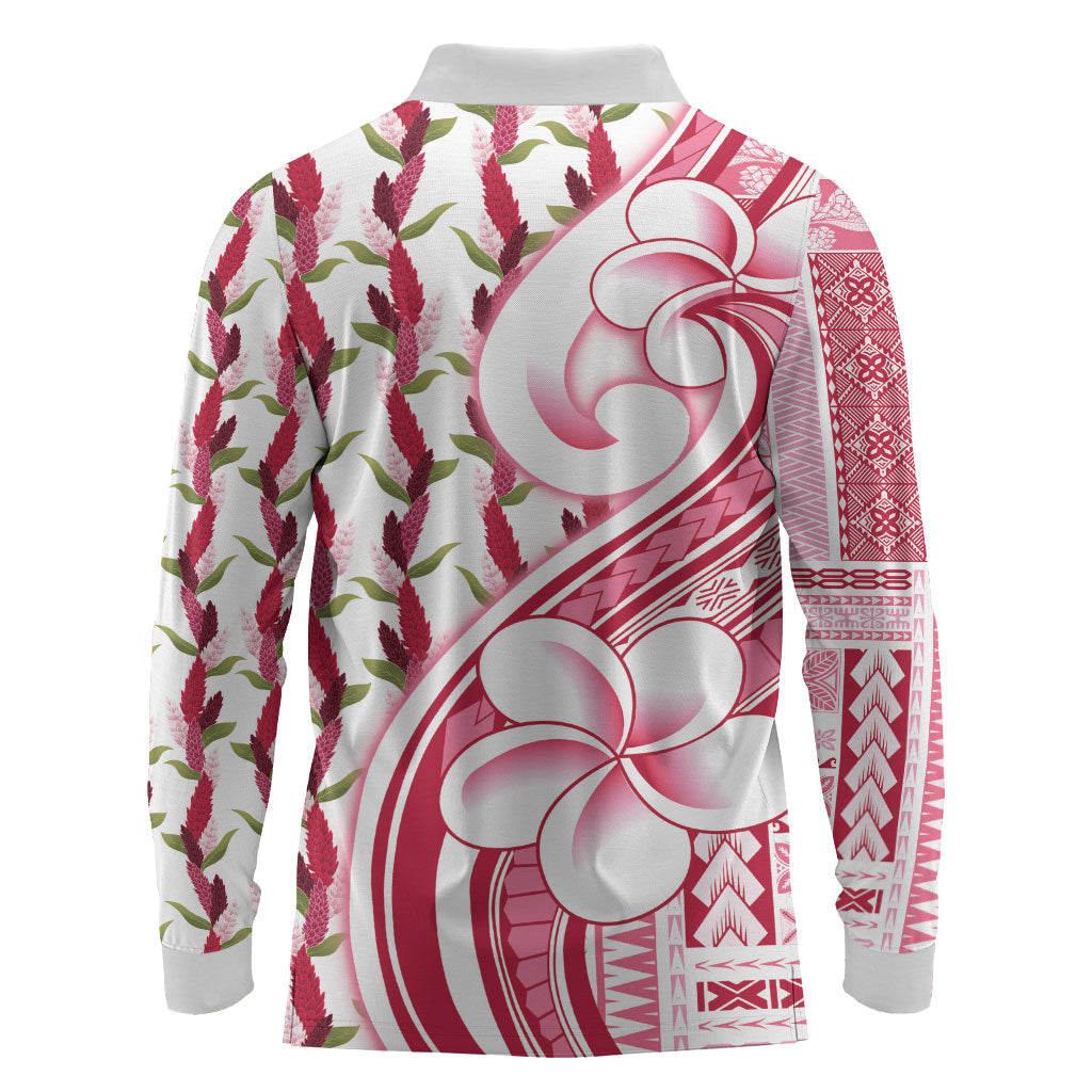 Samoa Teuila Long Sleeve Polo Shirt White Samoan Siapo Motifs LT05 - Polynesian Pride