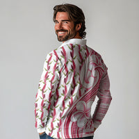 Samoa Teuila Long Sleeve Polo Shirt White Samoan Siapo Motifs LT05 - Polynesian Pride