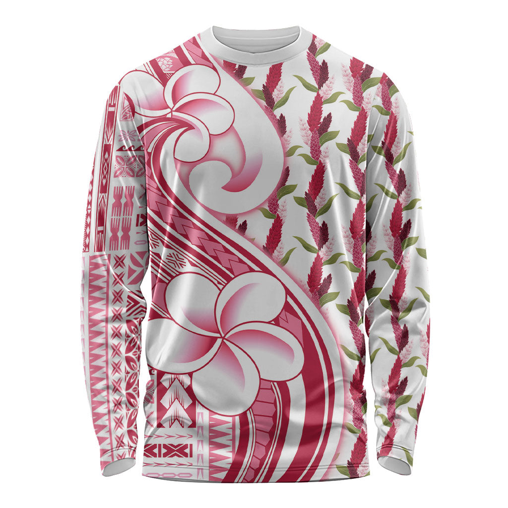 Samoa Teuila Long Sleeve Shirt White Samoan Siapo Motifs LT05 Unisex White - Polynesian Pride