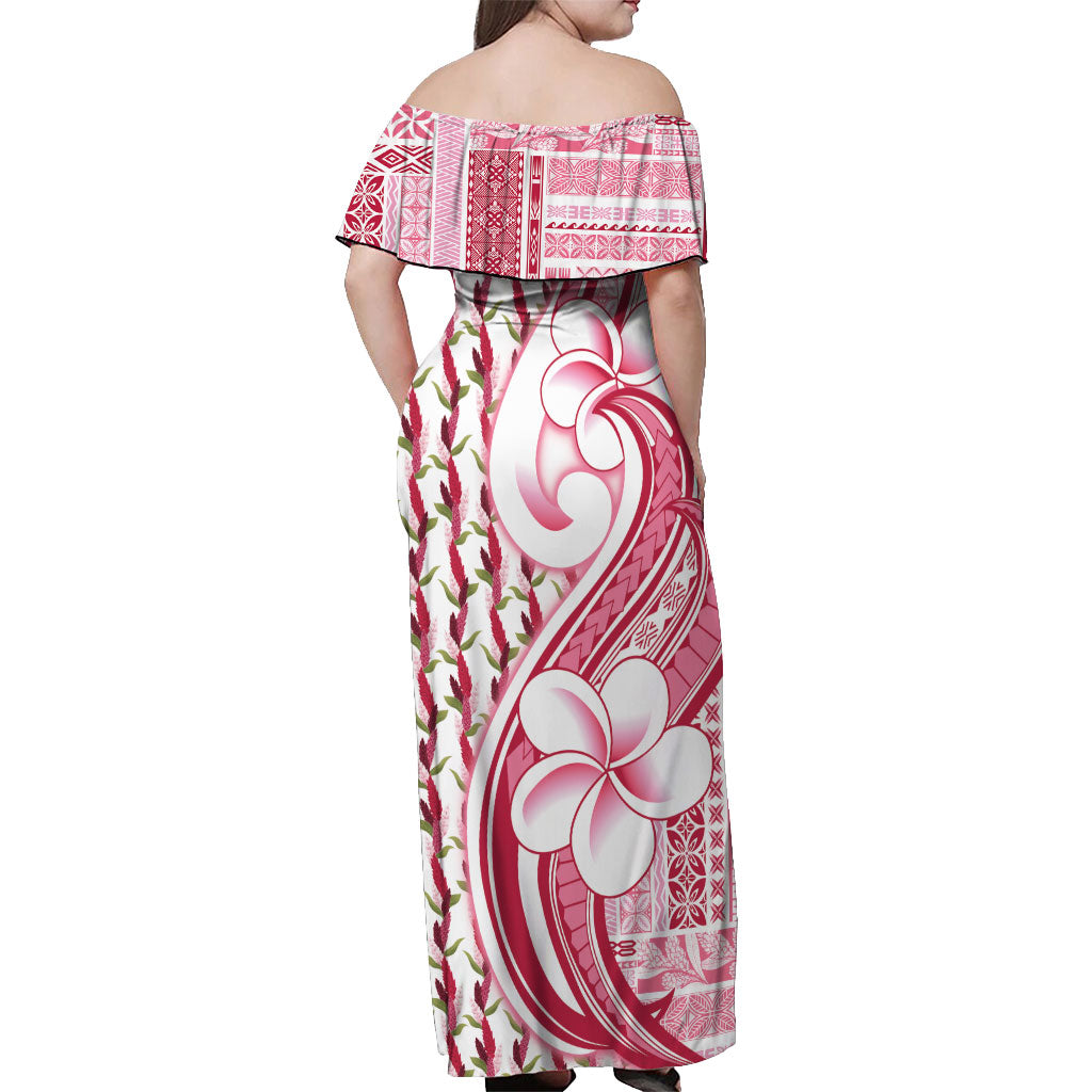 Samoa Teuila Off Shoulder Maxi Dress White Samoan Siapo Motifs LT05 - Polynesian Pride