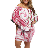 Samoa Teuila Off Shoulder Short Dress White Samoan Siapo Motifs LT05 Women White - Polynesian Pride