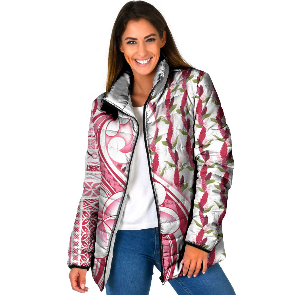 Samoa Teuila Padded Jacket White Samoan Siapo Motifs LT05 Women White - Polynesian Pride